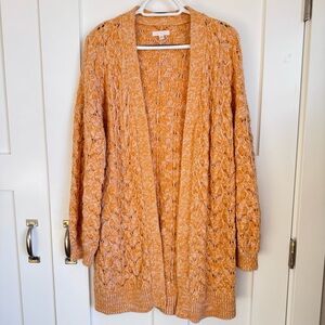 LC Lauren Conrad Open Front Cardigan Marbled Orange Cable Knit Size XXL